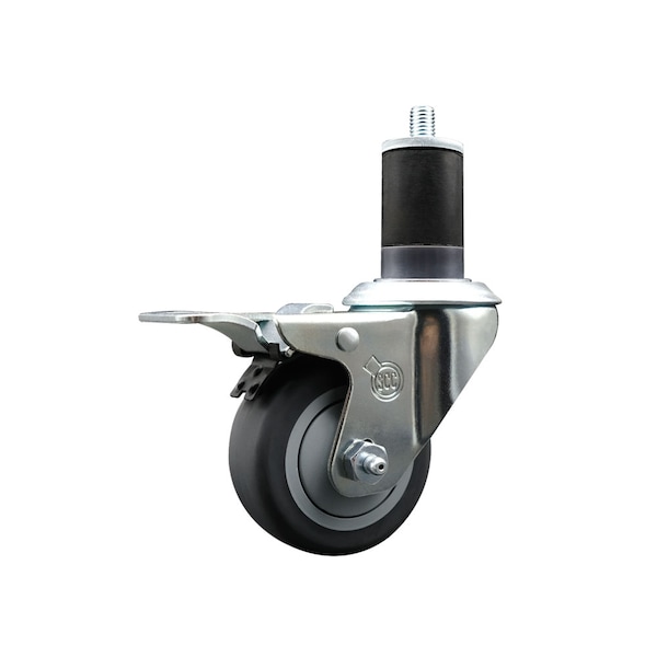 3'' SS Thermoplastic Rubber Swivel 1-5/8'' Expanding Stem Caster Total Lock Brake